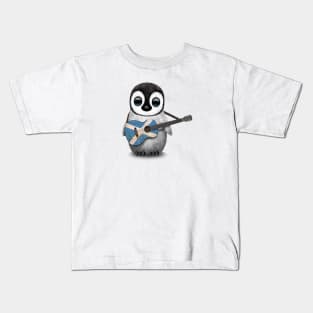 Baby Penguin Playing Scottish Flag Guitar Kids T-Shirt